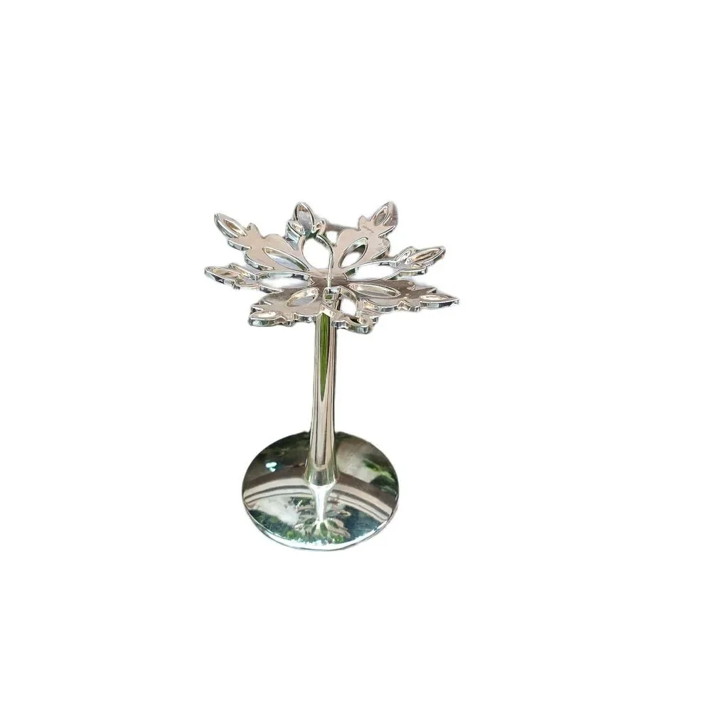 Vintage Silver Plated Snowflake Candle Holder Pedestal Taper Stand Christmas